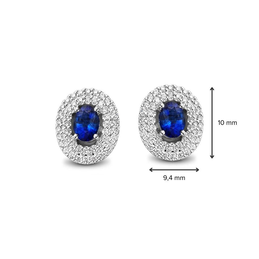 Orecchini a Perno in Oro Bianco con Zaffiro Blu e Diamante