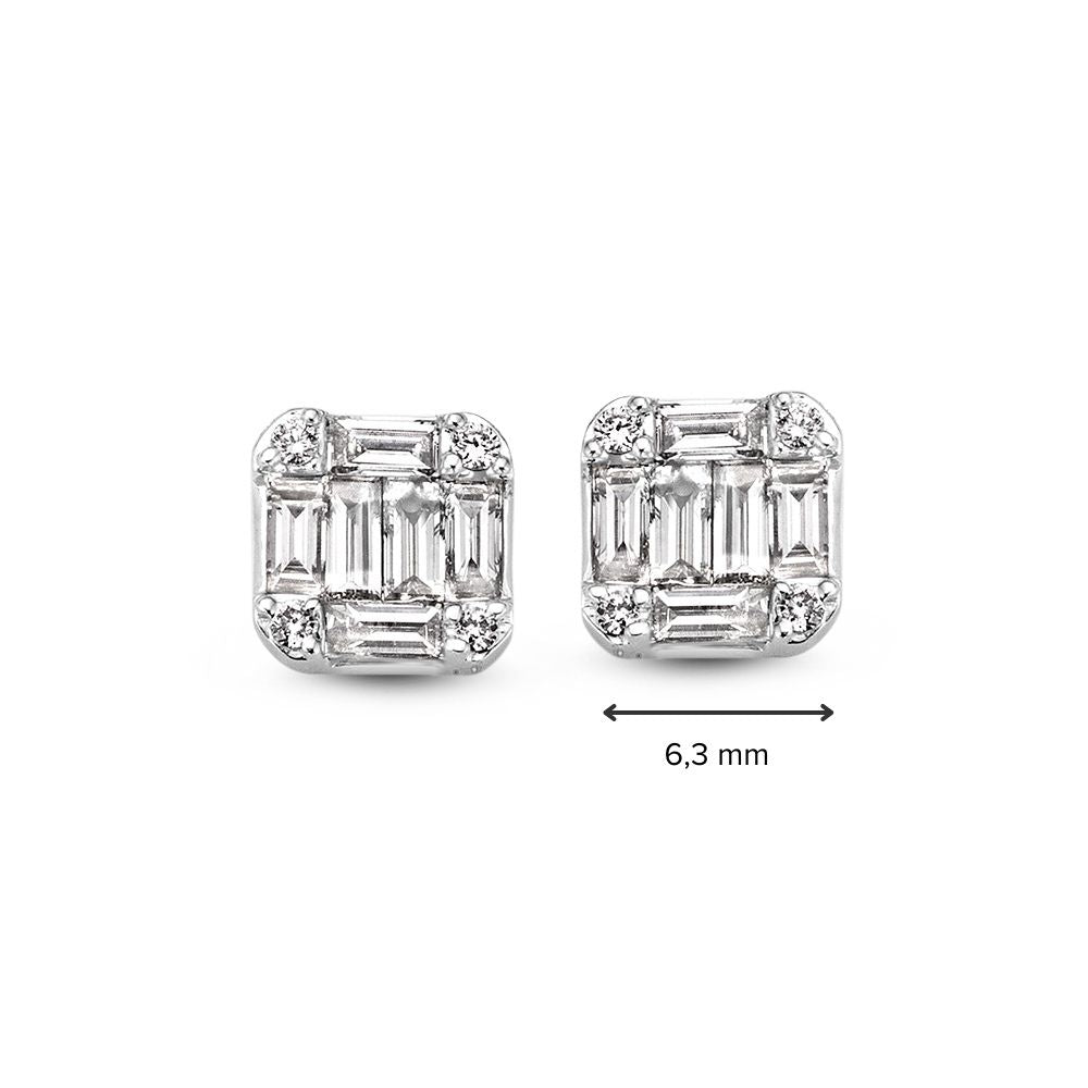 Orecchini a Perno in Oro Bianco con Diamanti Baguette – Orecchini 14K per Donna, Diamante 0.68 ct