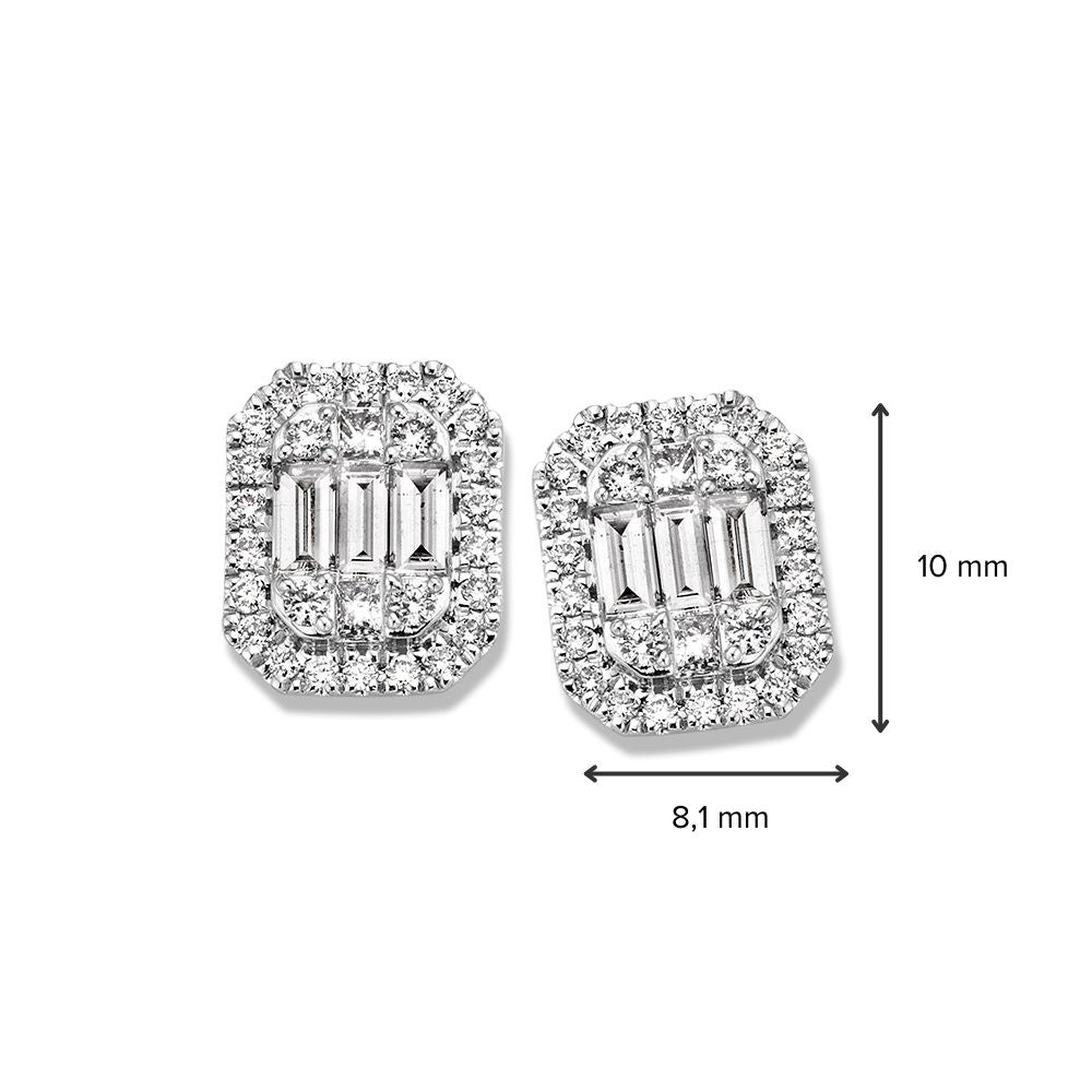 Orecchini a perno in oro bianco con diamanti baguette – Orecchini 14K da donna, diamante 0,80 ct