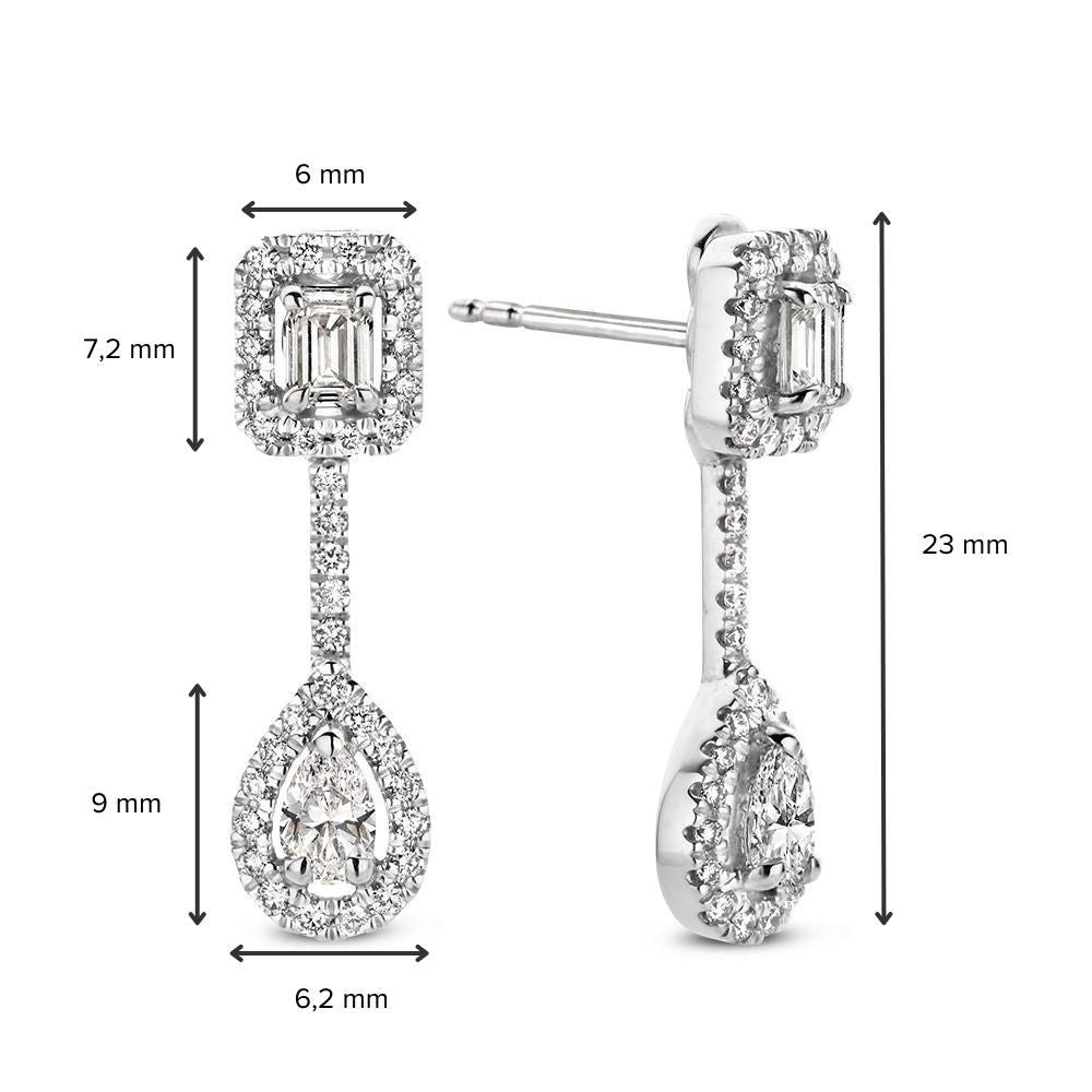 Witgouden Oorhangers met Diamanten – 1,04 Caraat – Baguette, Emerald & Peergeslepen Diamanten