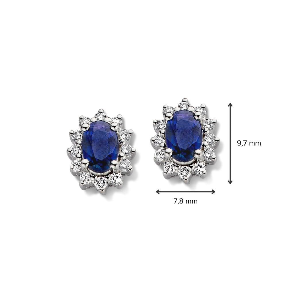 Orecchini a Perno in Oro Bianco Zaffiro Entourage con Brillanti – Orecchini 14K da Donna, 0.28 ct Diamanti