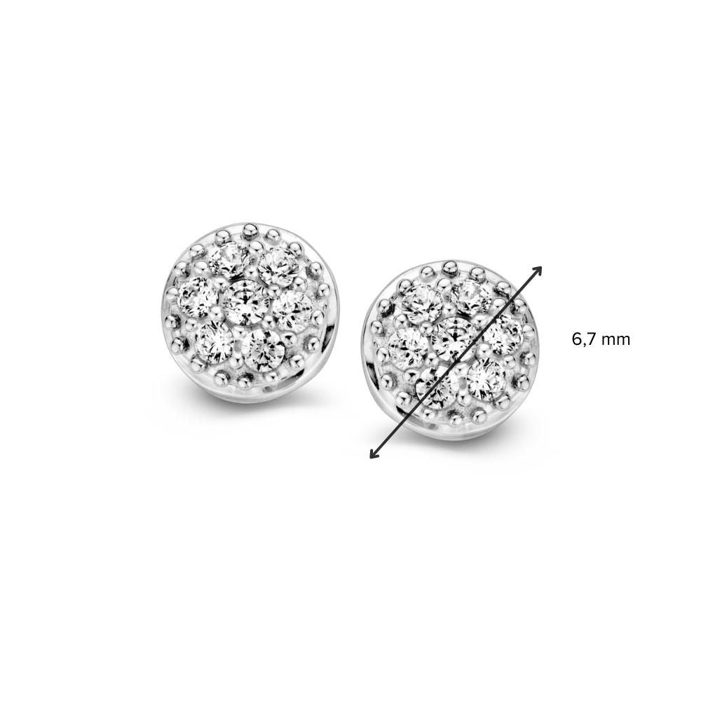 Orecchini a Perno in Oro Bianco con Zirconia – Orecchini 14K da Donna, Diametro 7 mm