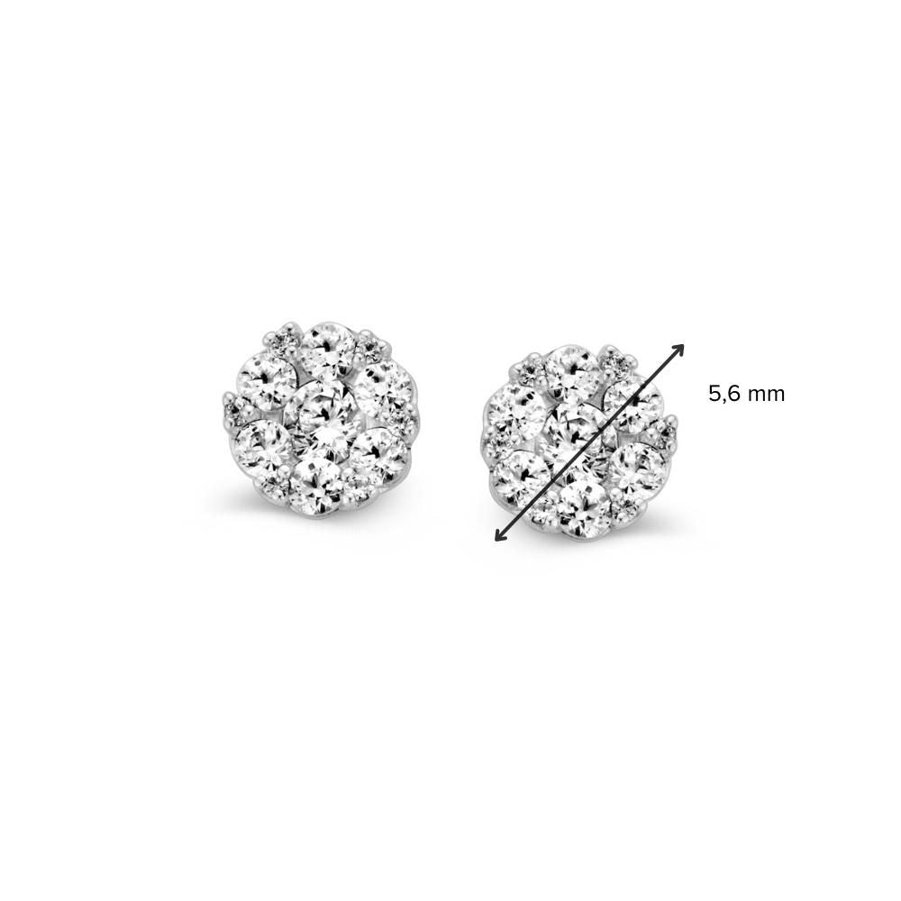Orecchini a Perno in Oro Bianco con Zirconia in Montatura a Rosetta Classica – Orecchini 14K da Donna, 6 mm