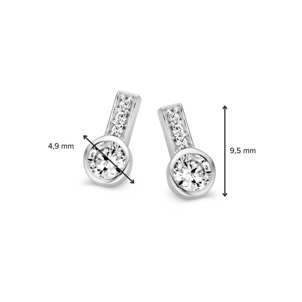 Witgouden Oorstekers met Zirkonia – 14K Oorbellen voor Dames, 9 mm, Set met Poussettes