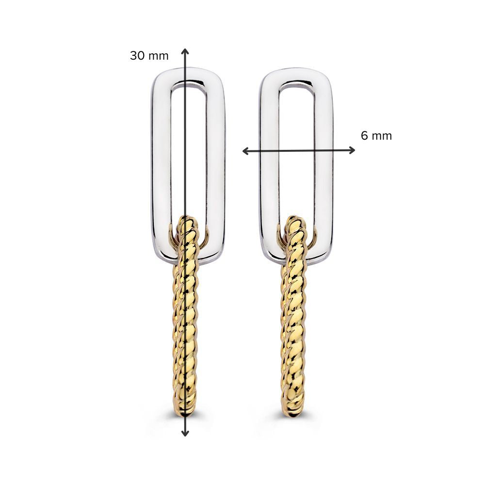 Orecchini a Perno in Argento con Maglie Paperclip in Oro 14K – Orecchini da Donna, 30 mm, Design Semplice e Moderno
