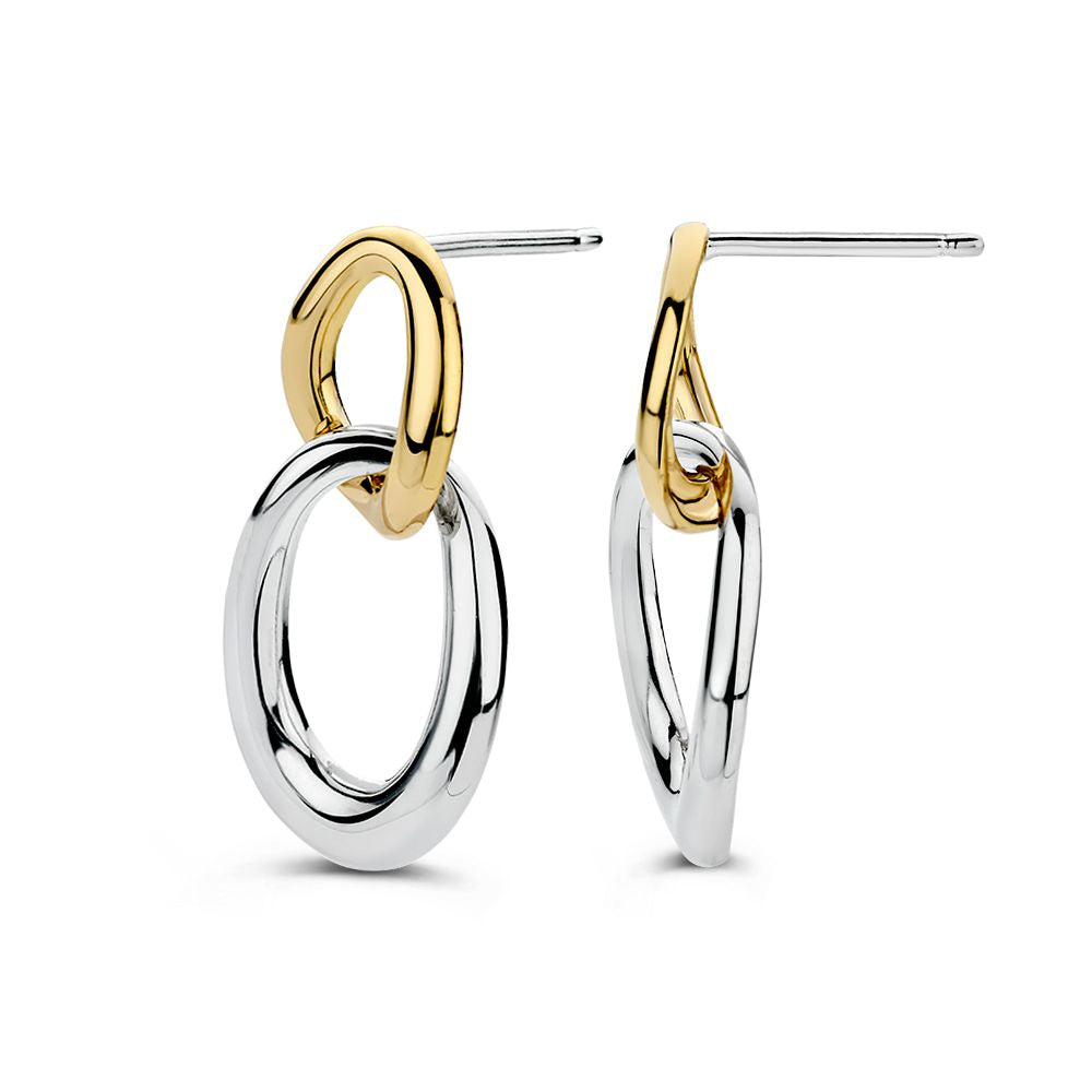 Orecchini a Perno in Argento con Maglie in Oro Giallo – Orecchini Vistosi da Donna, 26 mm