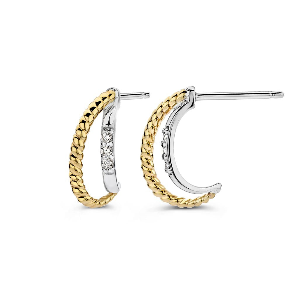 Orecchini a Lobo in Argento con Fascia Dorata Ritorta e Zircone – 15 mm