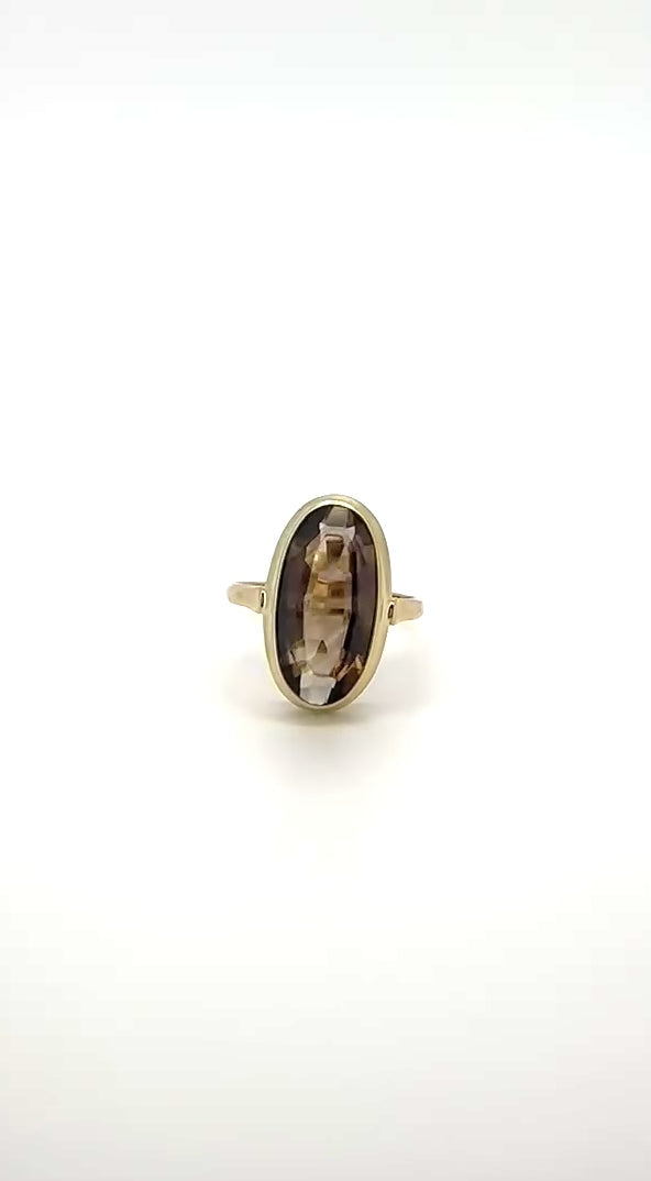Anello vintage in oro con quarzo fumé 14k 4.2gr
