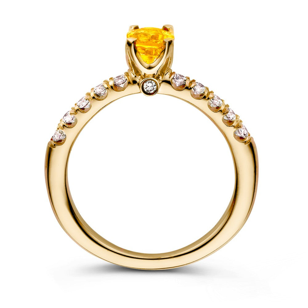 Lussuoso Anello in Oro Giallo 18kt con Zaffiro Giallo e Brillanti da 0,54ct