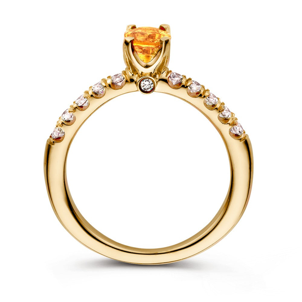 Lussuoso Anello in Oro Giallo 18K con Zaffiro Arancione e Brillanti – Diamanti 0,54 crt, Gioiello da Donna