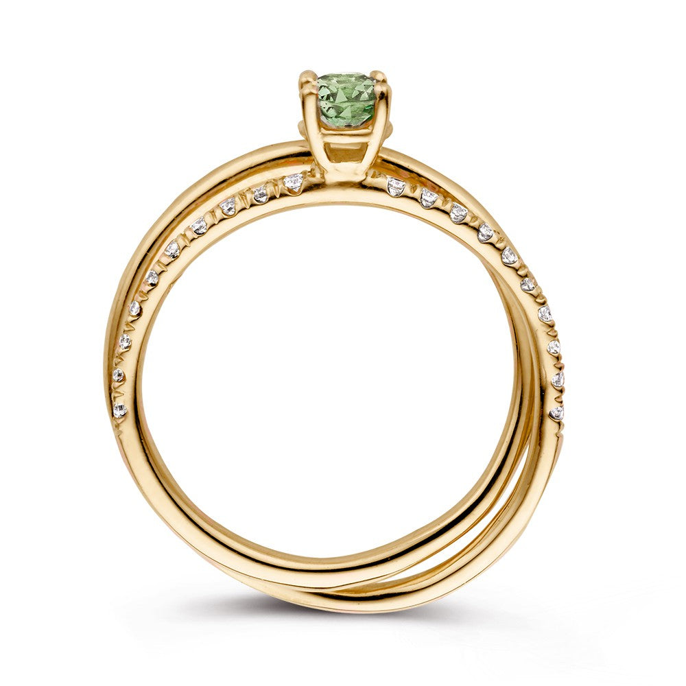 Anello in Oro Rosa 18kt con Zaffiro Verde e Diamanti – Gioiello di Lusso Van der Kooij