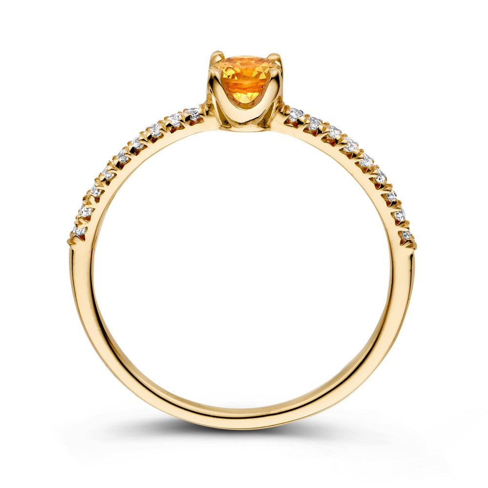 Anello in Oro Giallo 18kt con Zaffiro Arancione e Diamanti Brillanti da 0.15ct