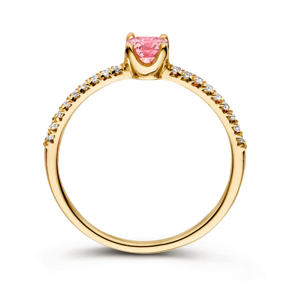 Anello in Oro Giallo 18kt con Zaffiro Rosa e Brillanti 0,15ct - Elegante