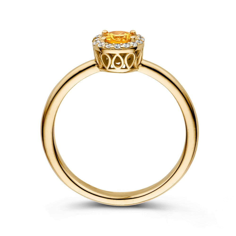 Lussuoso Anello Entourage in Oro Giallo 18kt con Zaffiro Arancione e Diamanti 0,11ct
