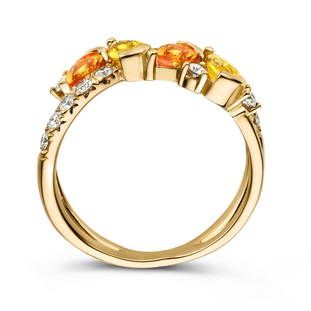 Anello in Oro Giallo 18kt con Zaffiri Arancioni e Gialli e Diamanti – Van der Kooij Esclusivo