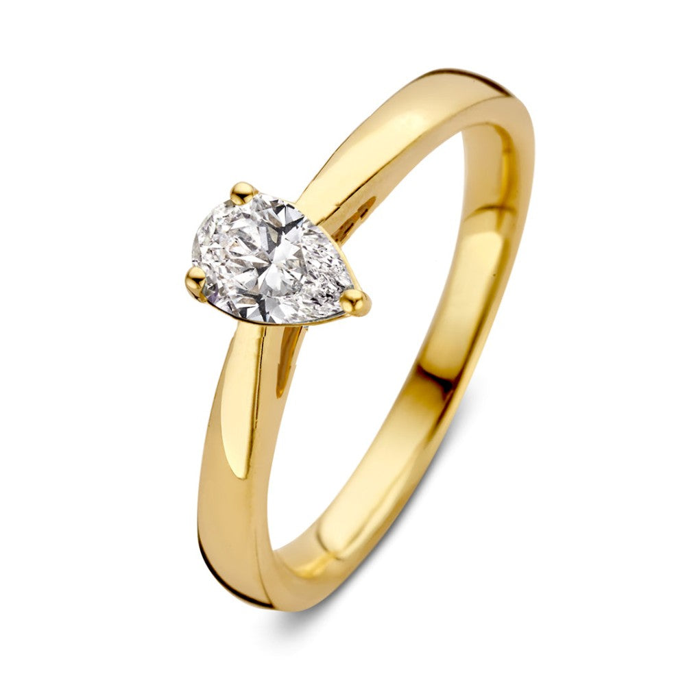 Anello in oro giallo con diamante a forma di pera da 0,30 ct.