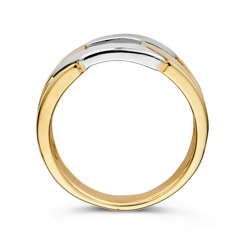 Anello Statement Bicolore in Oro Giallo e Bianco 14 Carati – Design a Maglie Unico