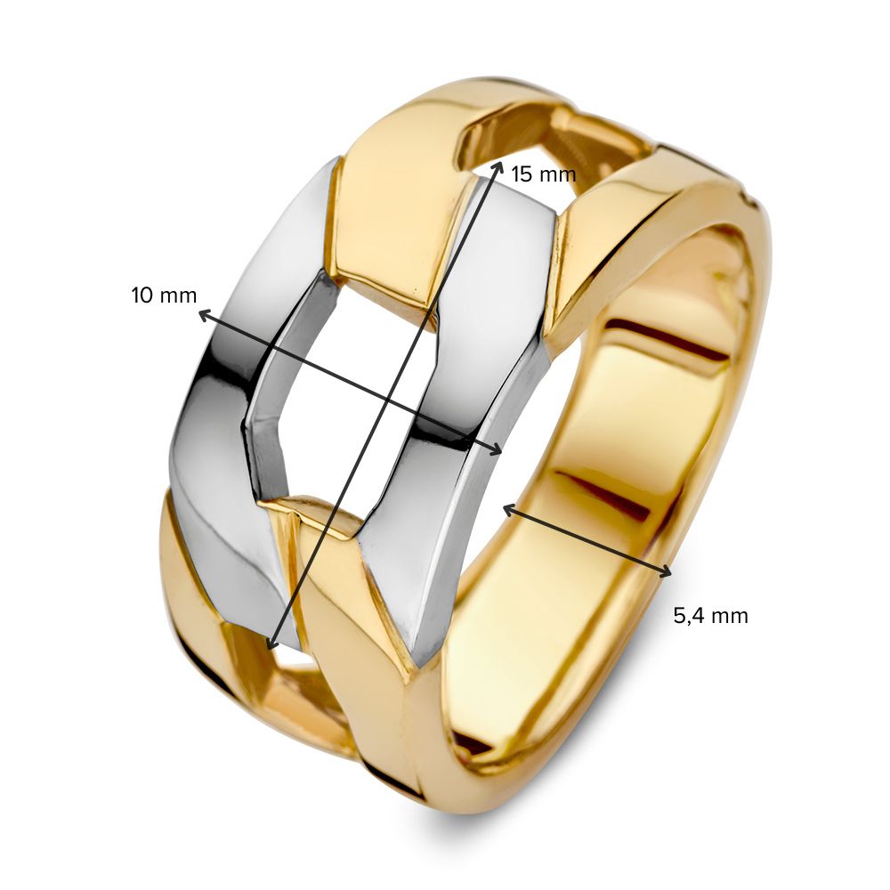 Anello Statement Bicolore in Oro Giallo e Bianco 14 Carati – Design a Maglie Unico