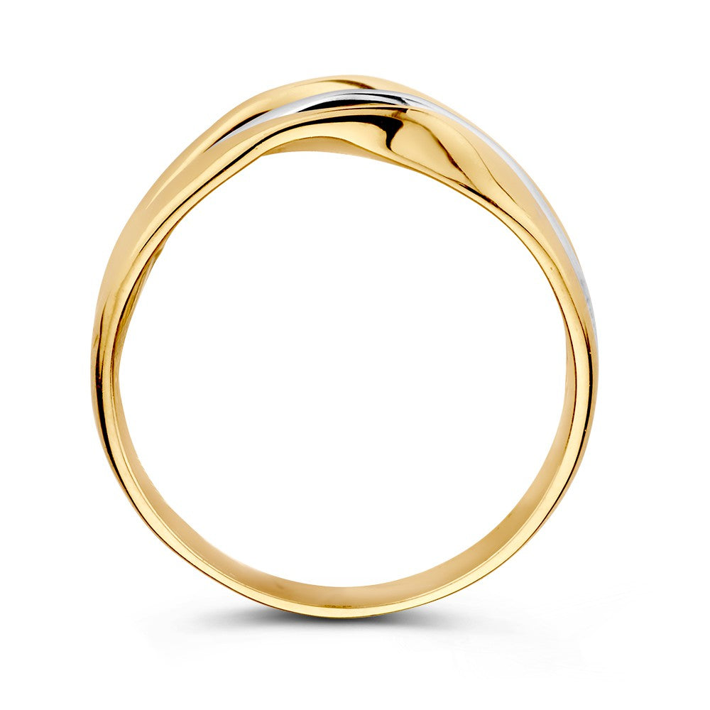 Anello da Donna Bicolore in Oro Bianco e Giallo 14 Carati – Design Ondulato dall'Aspetto Lussuoso