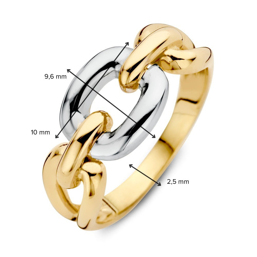 Anello a maglie bicolor in oro bianco e giallo 14 carati