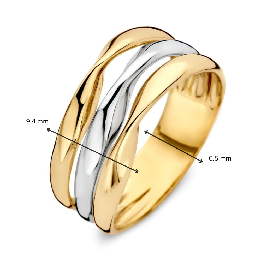 Anello da Donna Bicolore in Oro Bianco e Giallo 14 Carati – Design Ondulato dall'Aspetto Lussuoso