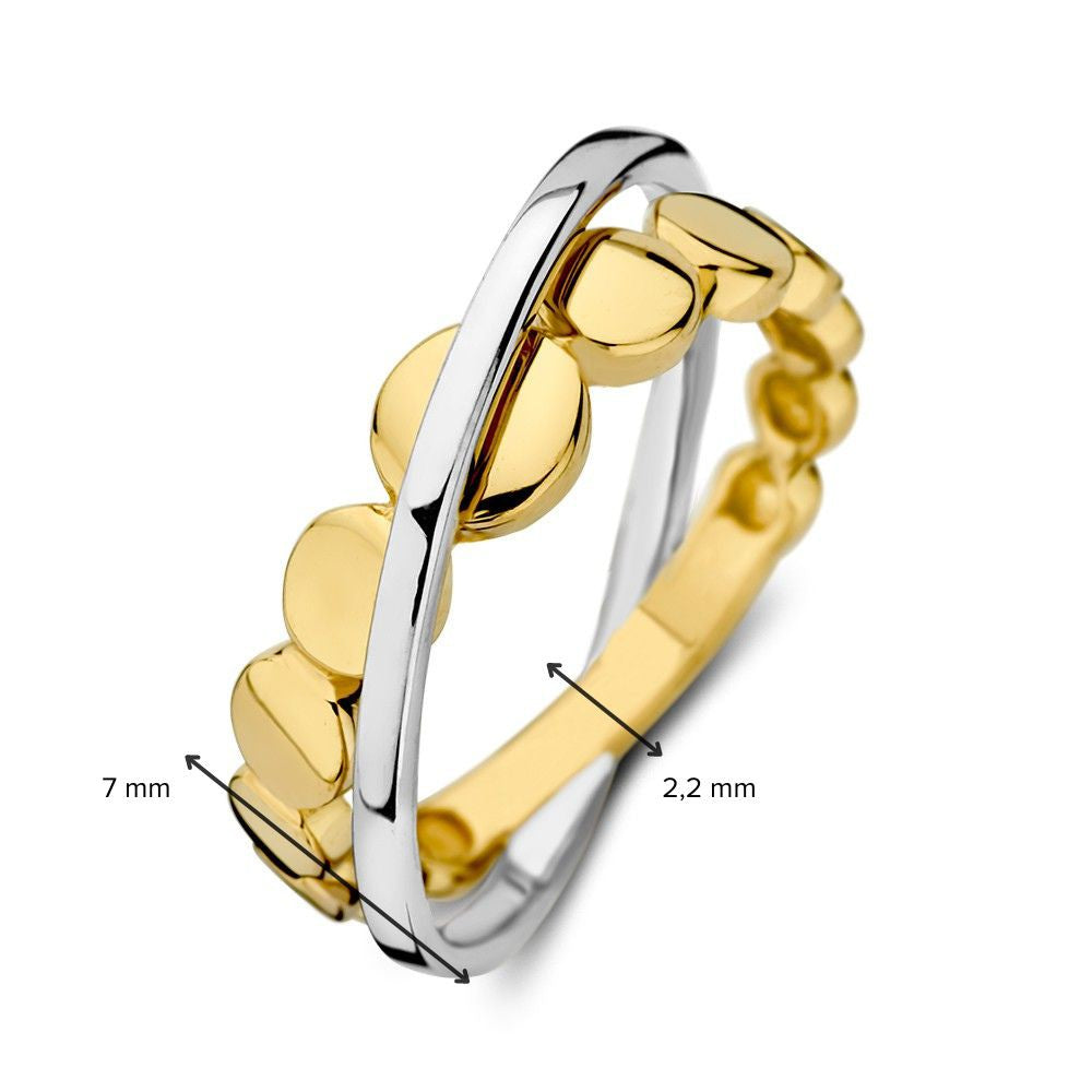 Anello Bicolore in Oro Bianco e Giallo con Due Fasce Incrociate – Lusso 14 Carati per Donna