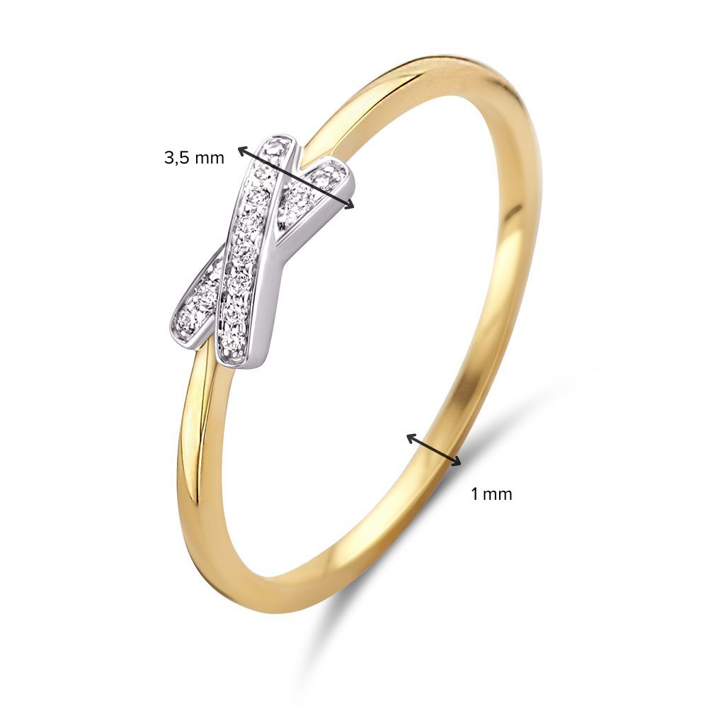 Anello Bicolore in Oro 14 Carati con Design a X e Diamanti