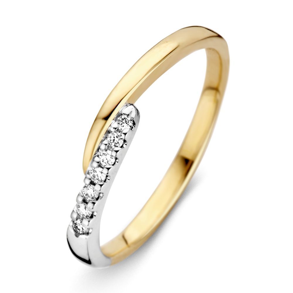Anello da donna in oro bicolore 14 carati con diamante taglio brillante.
