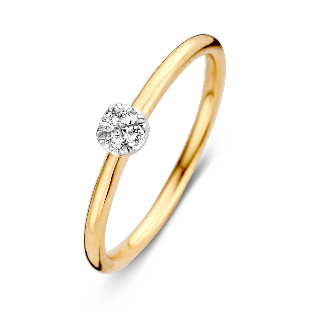 Anello da donna in oro bicolore 14 carati con diamante taglio brillante.