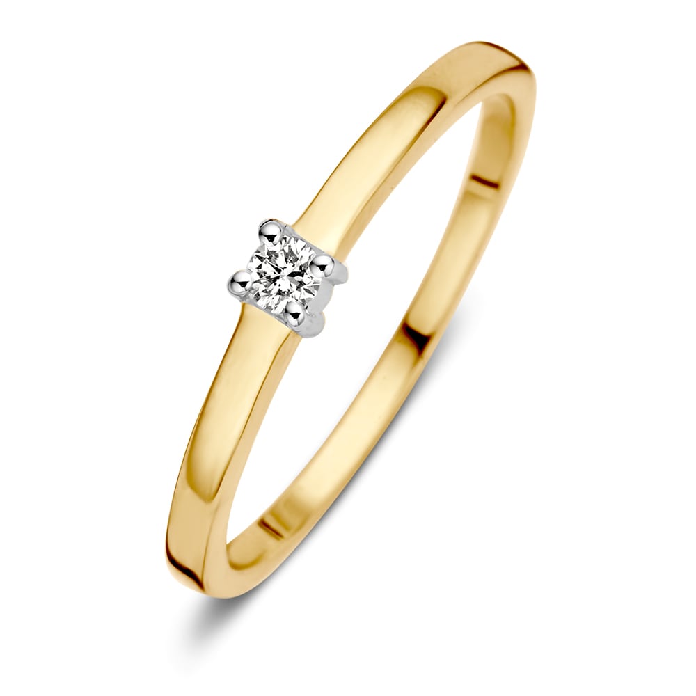Anello in oro bicolore da donna con diamante taglio brillante.