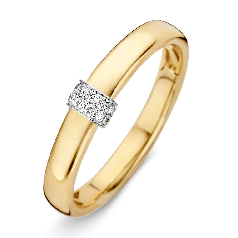 Anello da donna in oro bicolore 14 carati con diamanti taglio brillante.