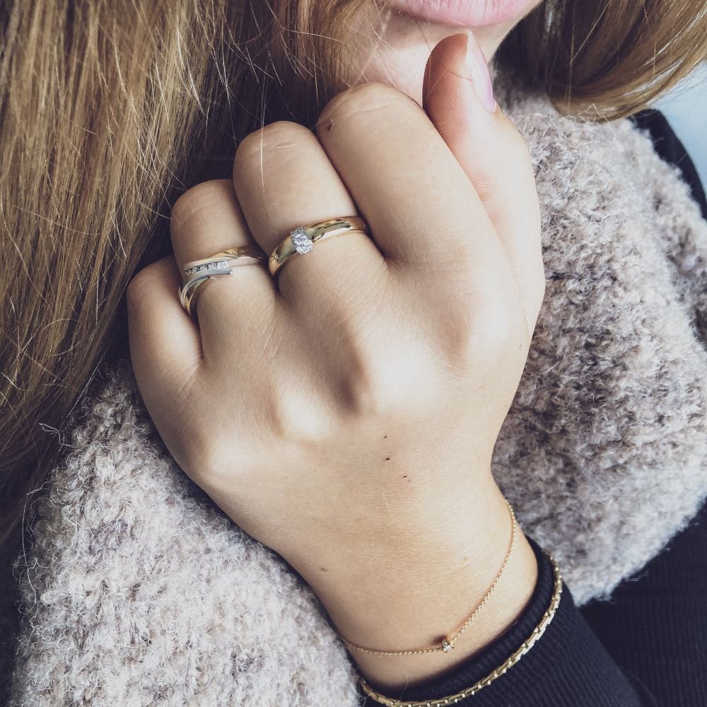 Anello da Donna in Oro Bicolore 14 Carati con Diamanti Taglio Brillante