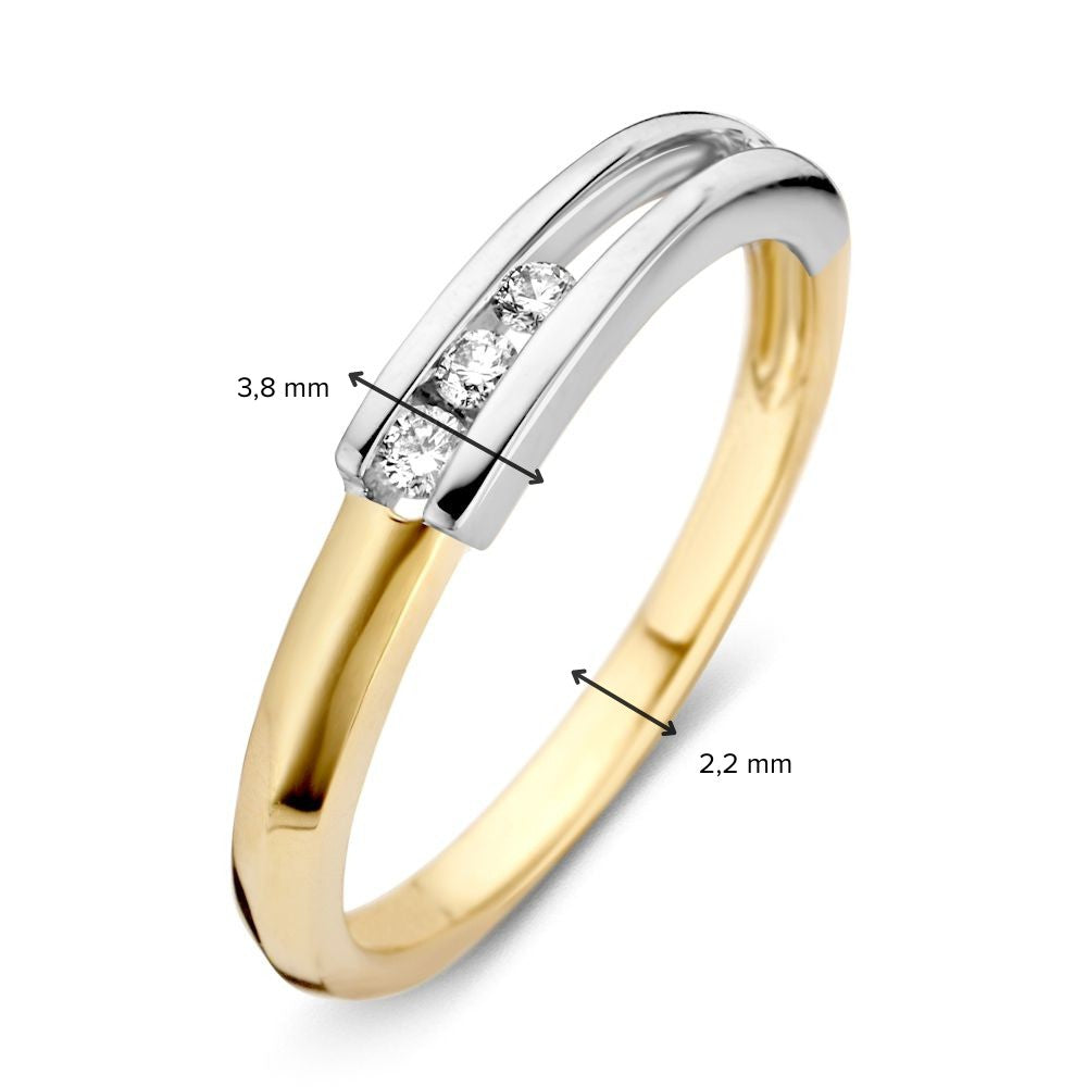Anello da donna in oro bicolore 14 carati con diamanti taglio brillante