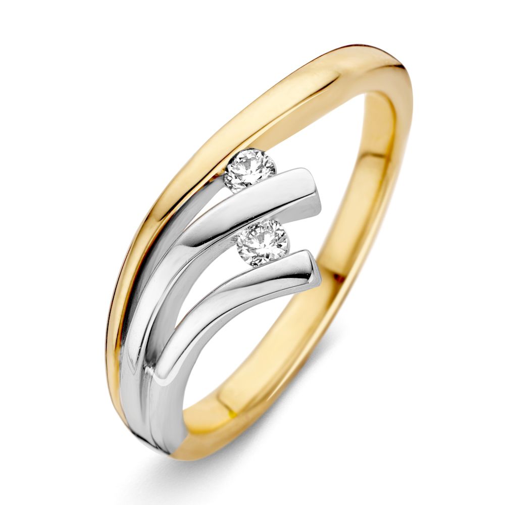 Anello da donna in oro bicolore con diamanti taglio brillante.