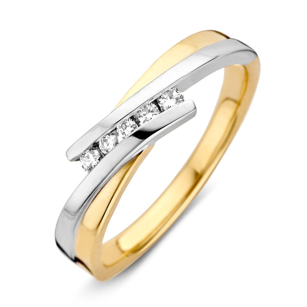Anello in oro bicolore 14 carati con diamanti taglio brillante.