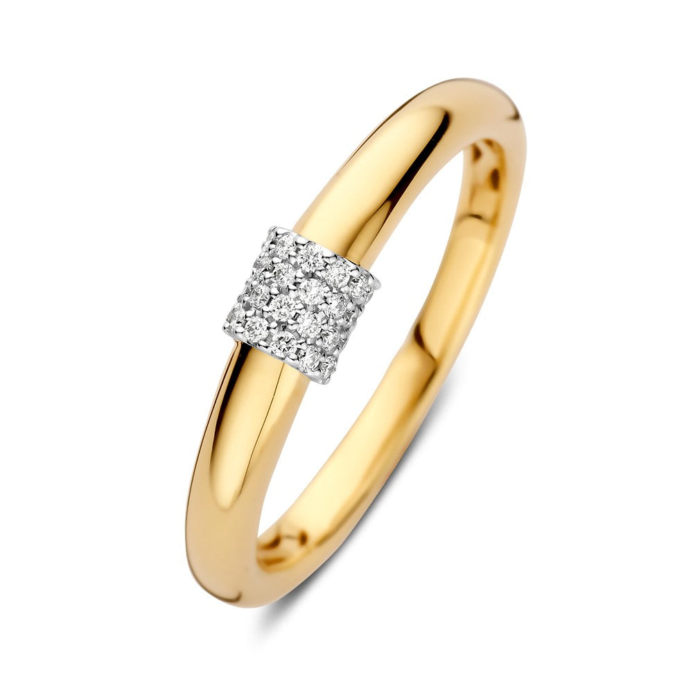 Anello in oro giallo con diamante da 0,10 ct, finitura lucida e dettaglio centrale.
