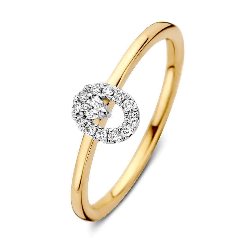 Anello in oro giallo e bianco 14 carati con diamanti taglio brillante.