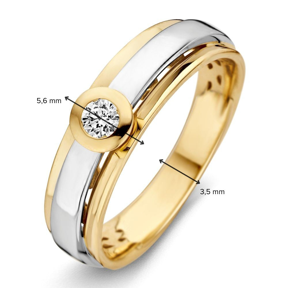 Anello Bicolore in Oro 14 Carati con Diamanti Taglio Brillante