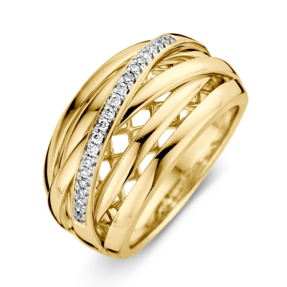 Anello bicolore da donna con bande raffinate e brillanti.