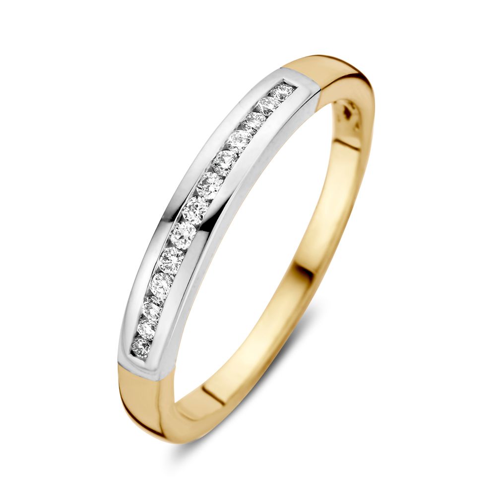 Anello bicolore in oro giallo e bianco con diamanti da 0,12 ct.