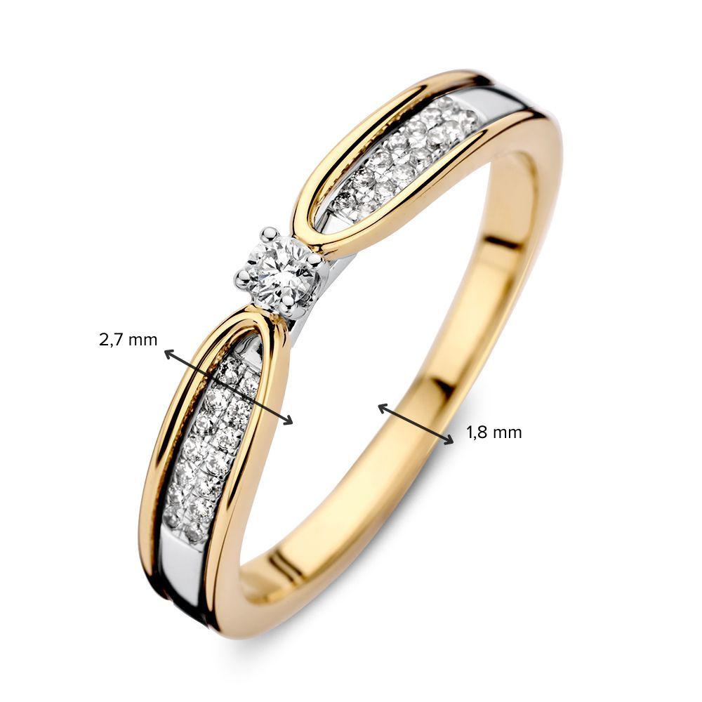 Anello Bicolore in Oro Giallo e Bianco 14kt con Diamanti – Elegante Anello da Donna con Pietra Centrale Distintiva