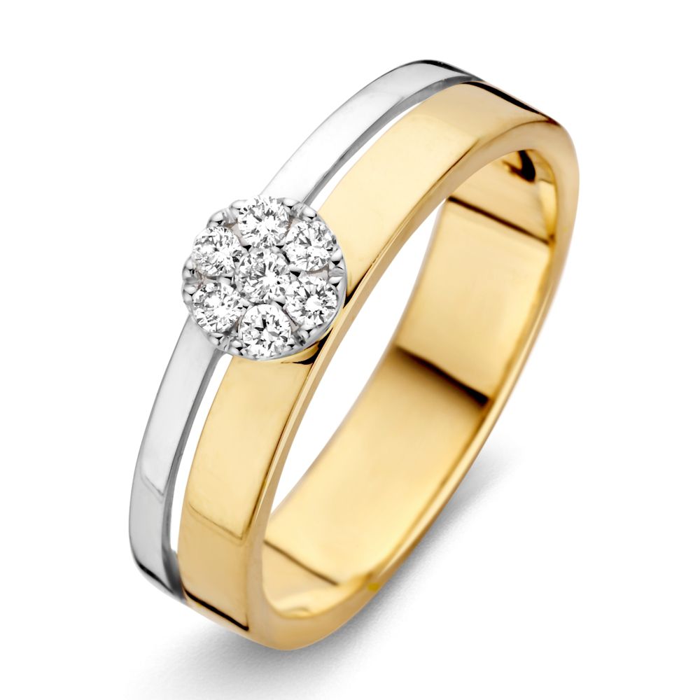 14K Geel- en Witgouden Crossover Design Ring met Briljant Diamanten