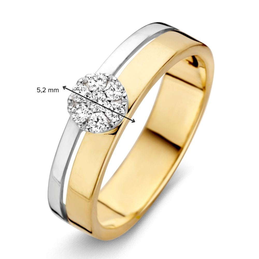 Anello Crossover Design in Oro Giallo e Bianco 14K con Diamanti Brillanti