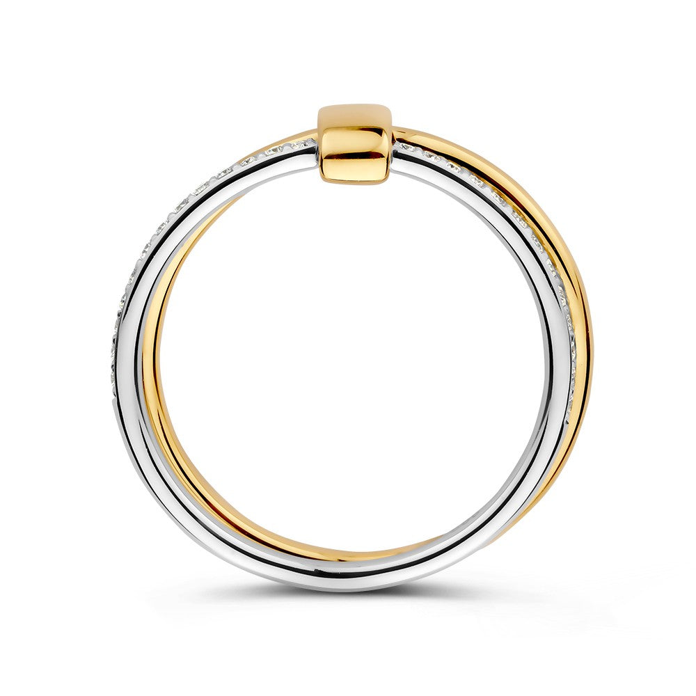 Anello Bicolor 14kt in Oro Giallo e Oro Bianco con Diamanti da 0.14ct