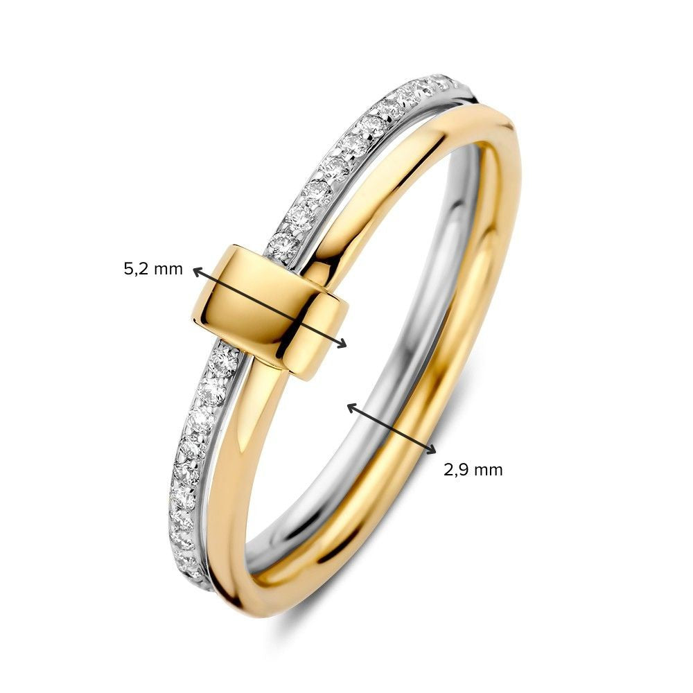 Anello Bicolor 14kt in Oro Giallo e Oro Bianco con Diamanti da 0.14ct