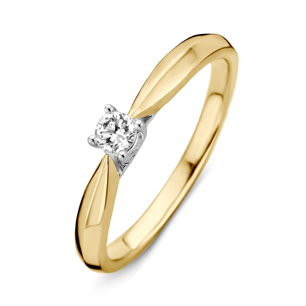 Anello da donna in oro giallo e bianco con diamante brillante da 0,15 ct.
