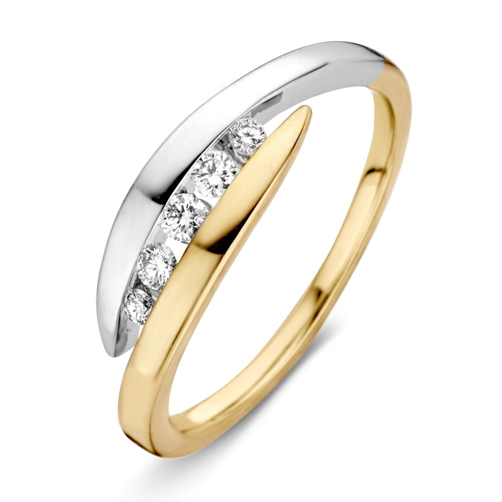 Anello da donna in oro bicolore giallo e bianco con diamante brillante da 0,16 ct.