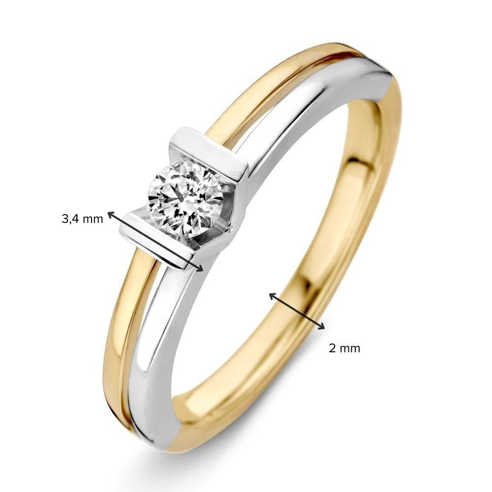 Anello da donna intramontabile in oro bicolore giallo e bianco 14K con diamante brillante da 0,18 ct