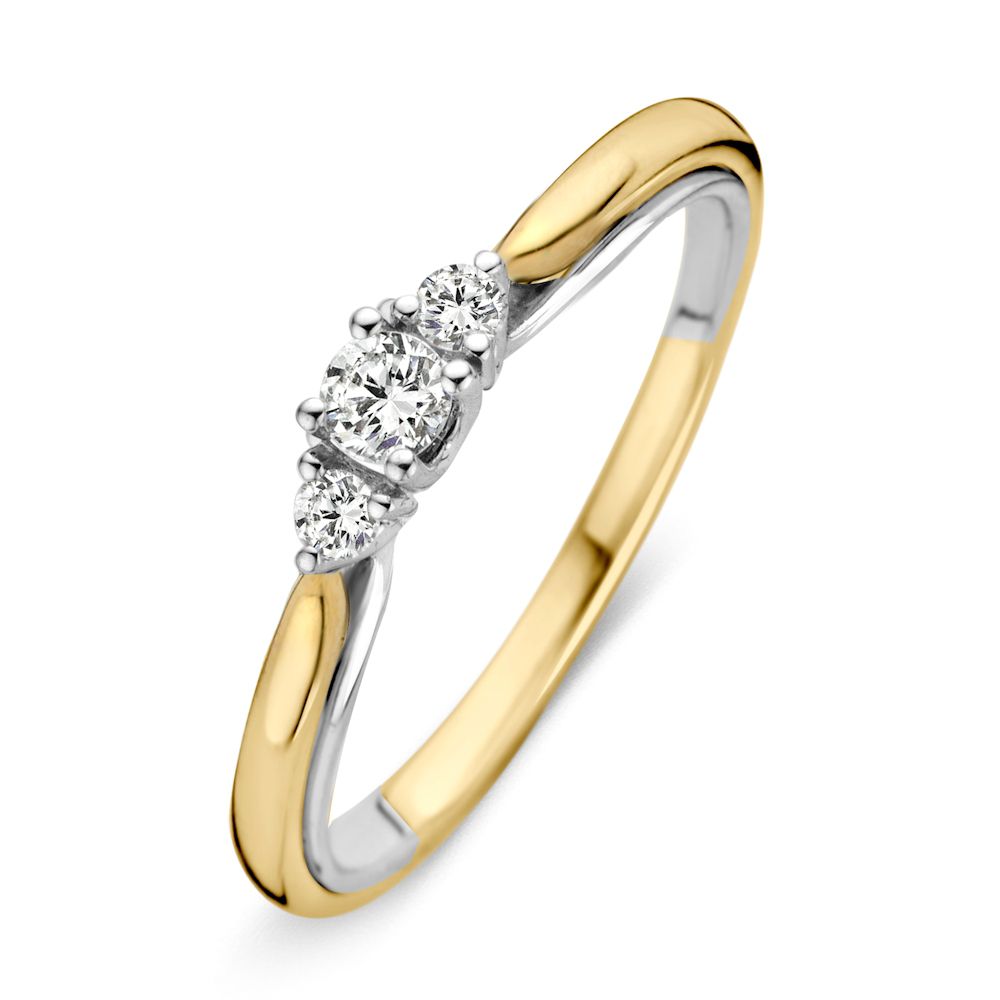 Anello bicolore in oro giallo e bianco con brillanti da 0,19 ct.