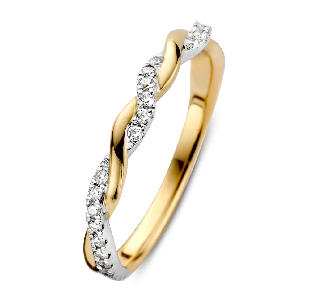 Anello bicolore in oro con design intrecciato e brillanti scintillanti da 0,19 ct.